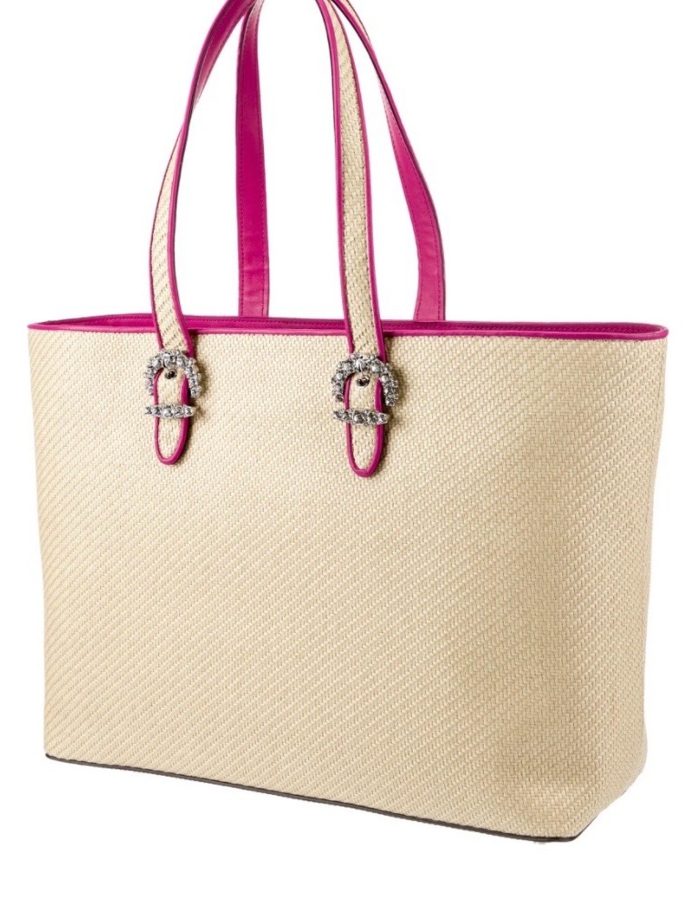 NEW 💖 Jimmy Choo Cheri Raffia Tote with Crystal Embellishments